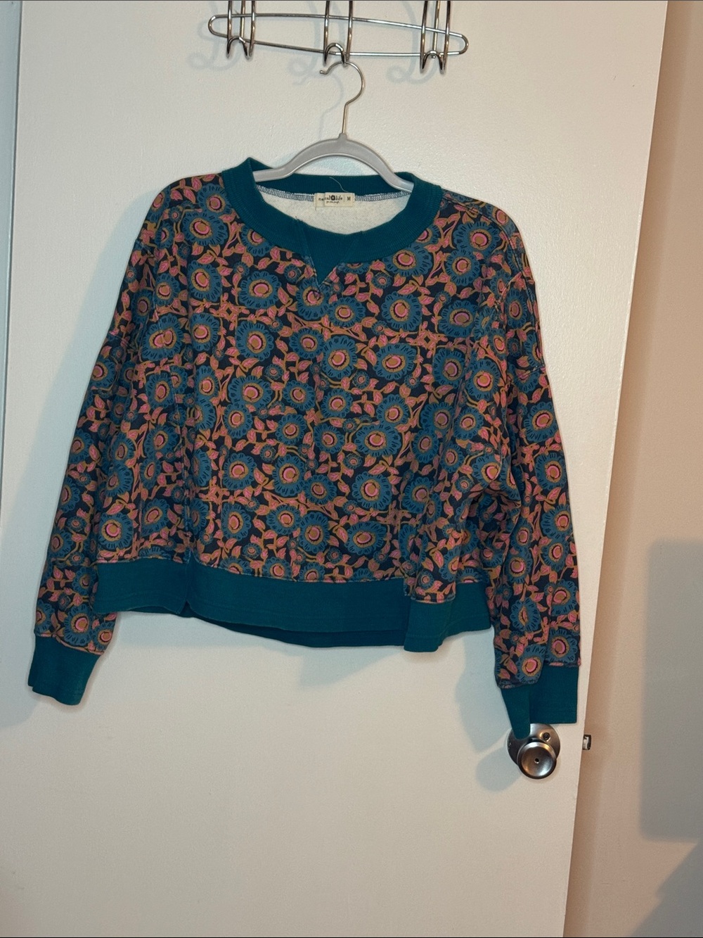 NATURAL LIFE Teal Floral Pattern Crewneck Sweatshirt - Picture 2 of 13